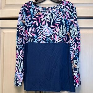 Lilly Pulitzer Floral Long Sleeve Top in Navy and Multicolor